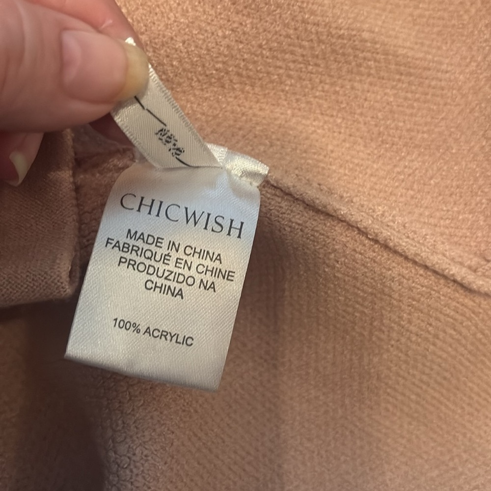 NWT Chicwish Open Front Cardigan Pockets Wide Collar Camel Tan Small - Picture 10 of 12